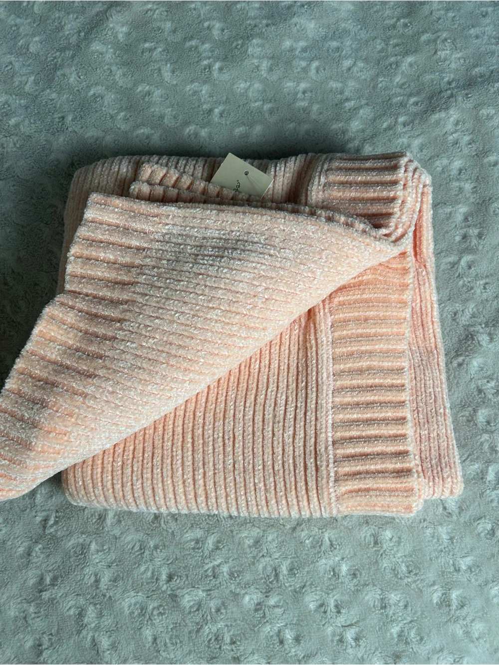 First Impressions Iced Peach Chenille Baby Blanket Soft Sweater Knit Lovey